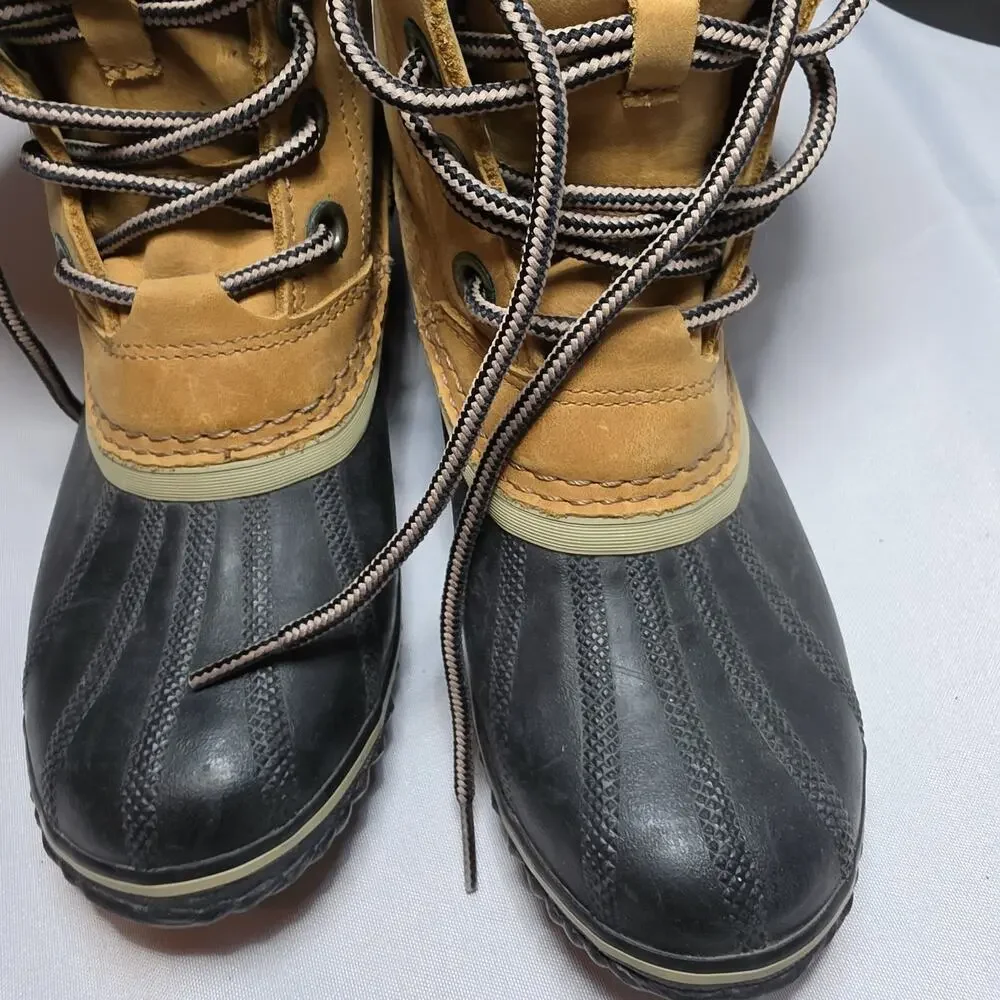 Sorel Women's Slimpack II Boot SZ 6.5 Duck Tan Leather Waterproof Lace Up Wool